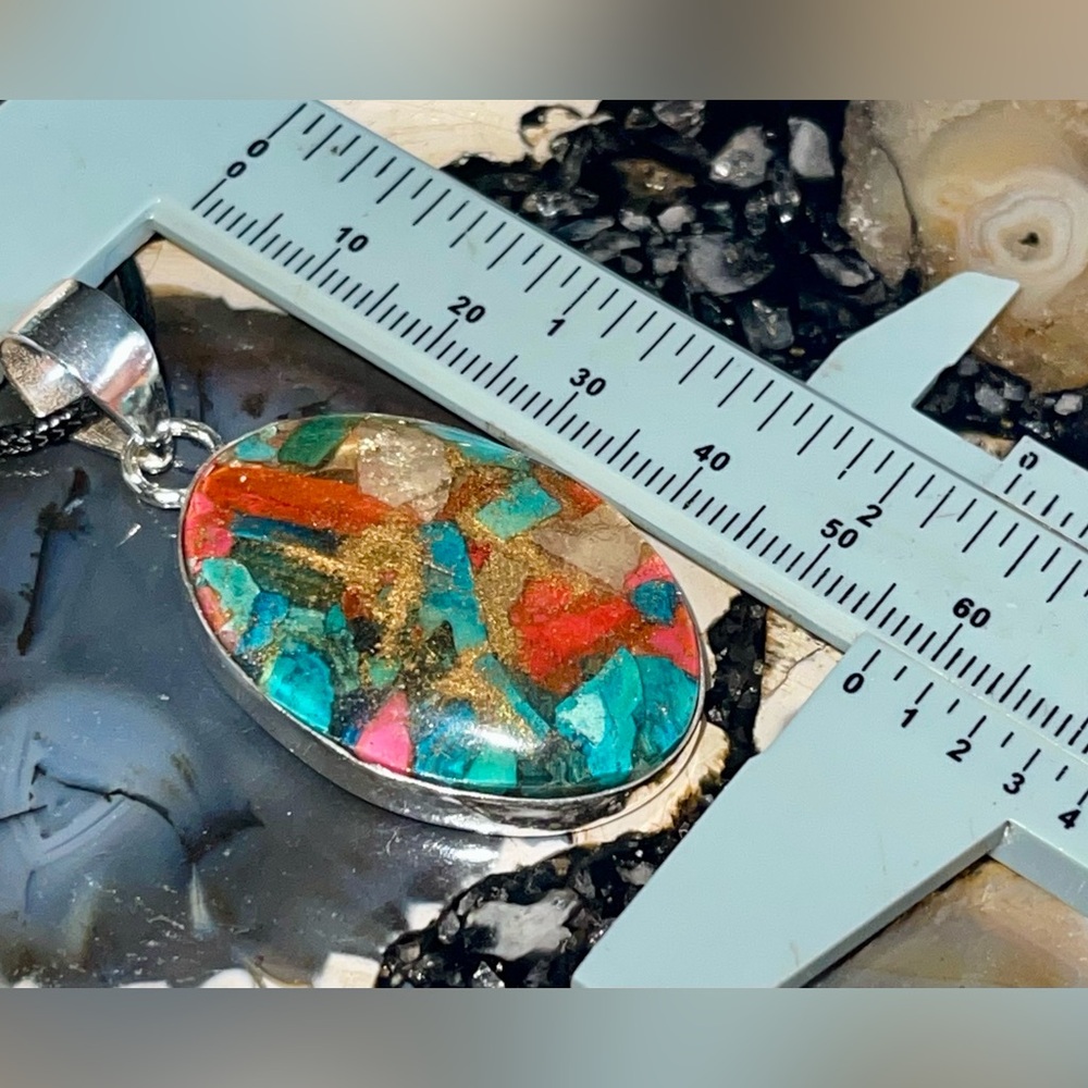 Brecciated Spiny Turquoise in Copper Pendant 2” - Picture 14 of 16